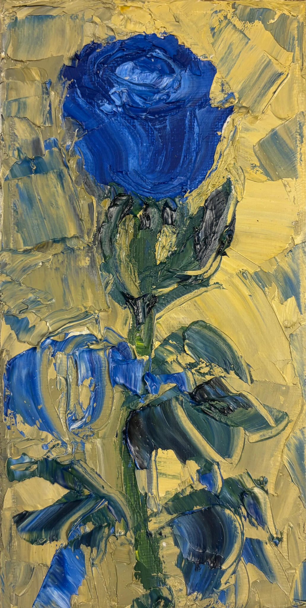 Blue Rose Reverie Media: Oil on canvas. Dimensions: 10 × 20 cm.(approx. 4 × 8 in). Price: £35