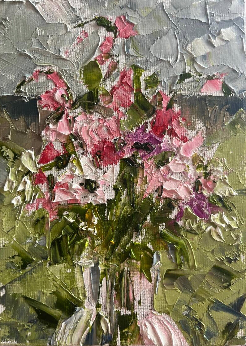 Whispers of Spring. Media: Oil on canvas board. Dimensions: 13 × 18 cm.(approx. 5 × 7 in) . Price: £35