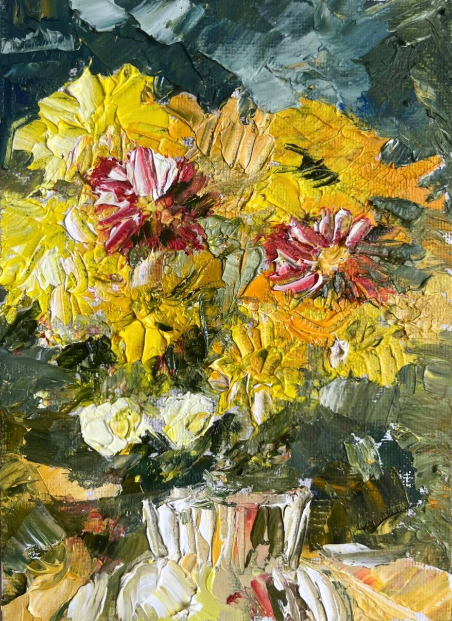 Warmth in Bloom. Media: Oil on canvas board. Dimensions: 13 × 18 cm.(approx. 5 × 7 in) . Price: £35