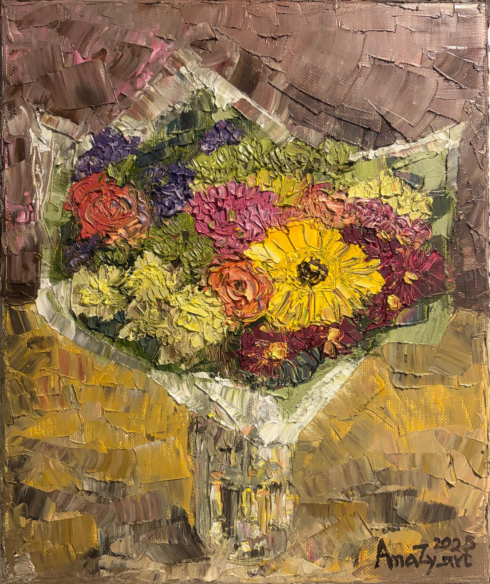 Wild Blooms in Golden Light Media: Oil on canvas. Dimensions: 25 × 30 cm.(approx. 10 × 12 in). Price: £60