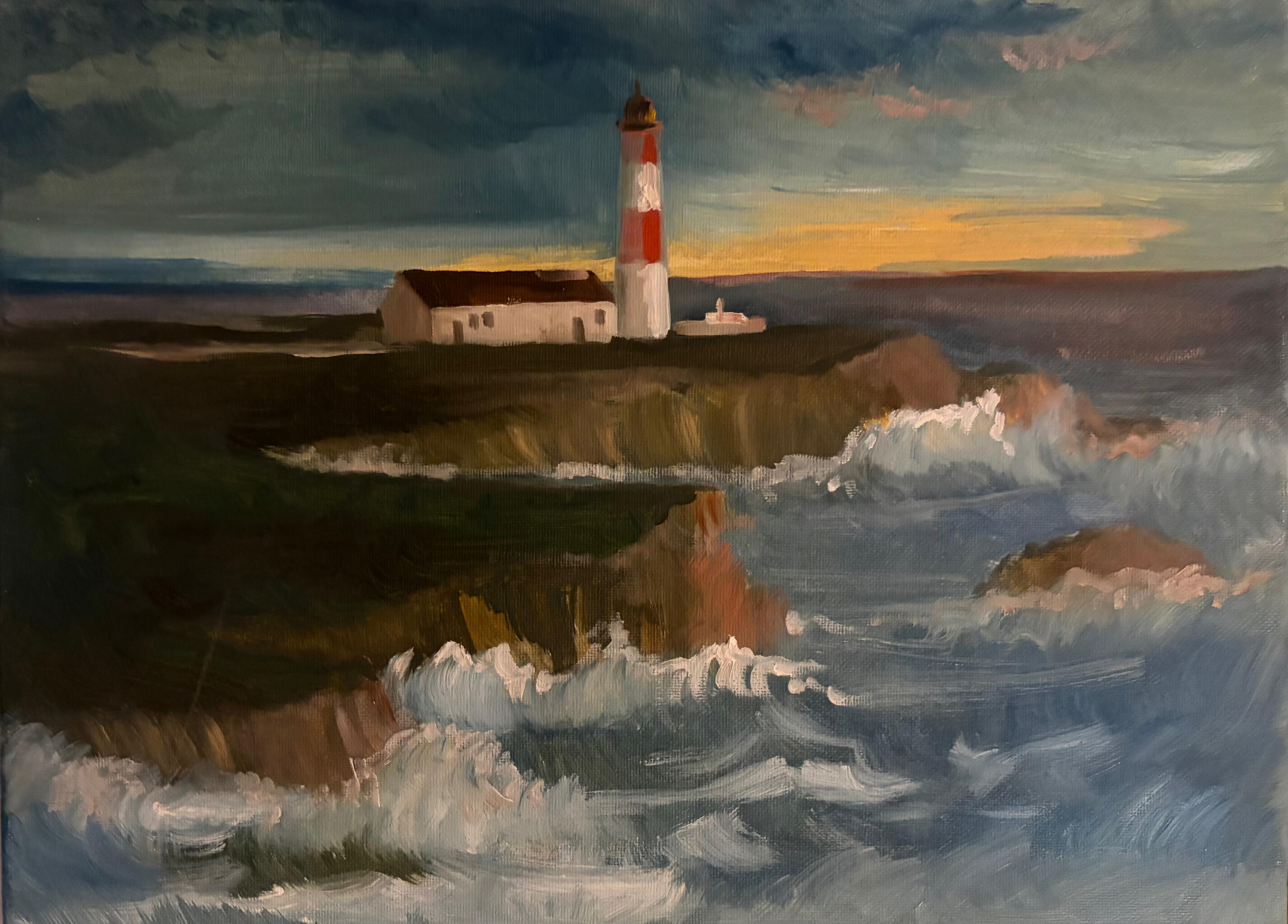 The Watchtower of Rough Seas. Media: Oil on canvas. Dimensions: 40 × 30 cm.(approx. 16 × 12 in). Price: £60