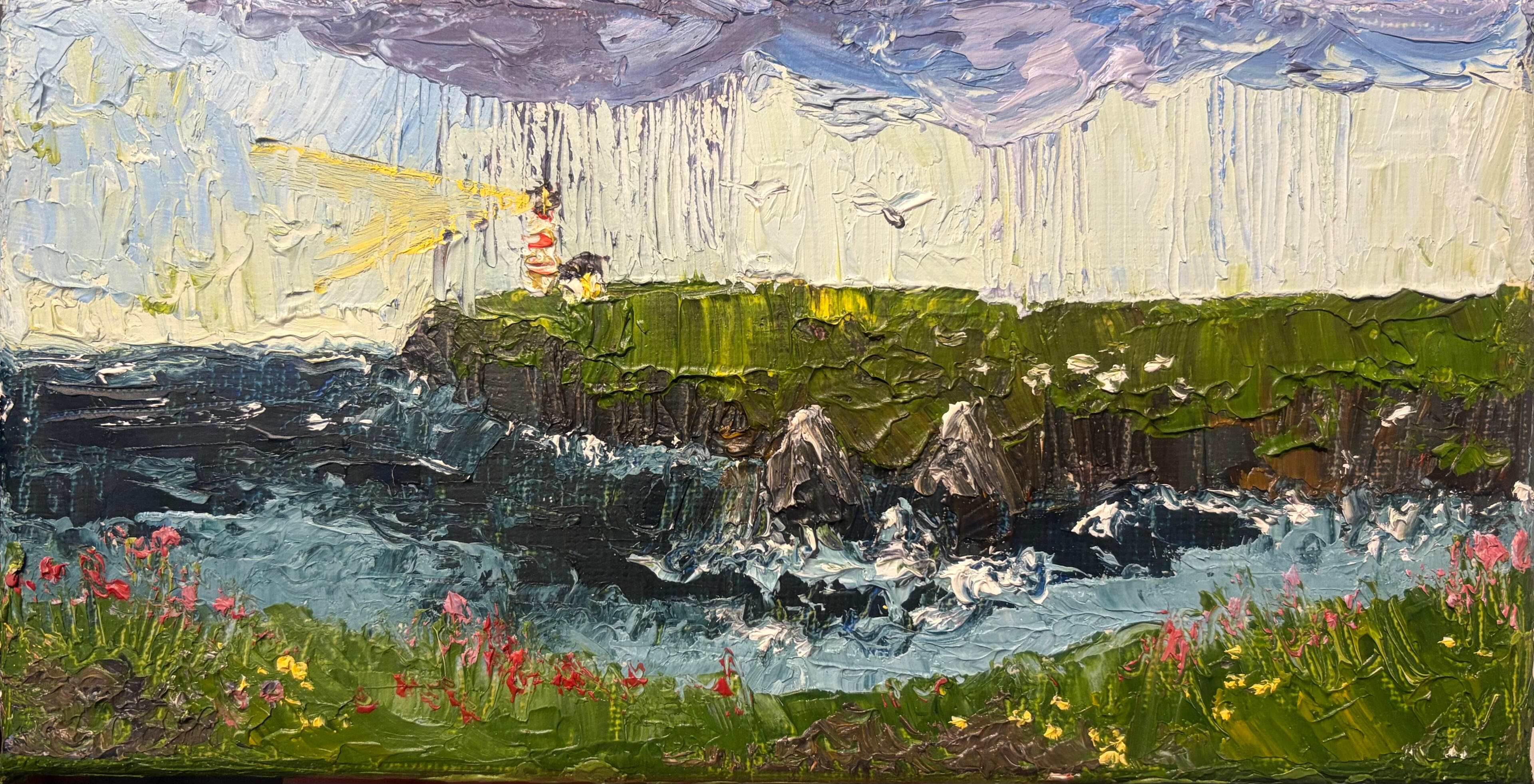 Flashes of the Northern Shore Media: Oil on canvas . Dimensions: 10 × 20 cm.(approx. 4 × 8 in). Price: £35