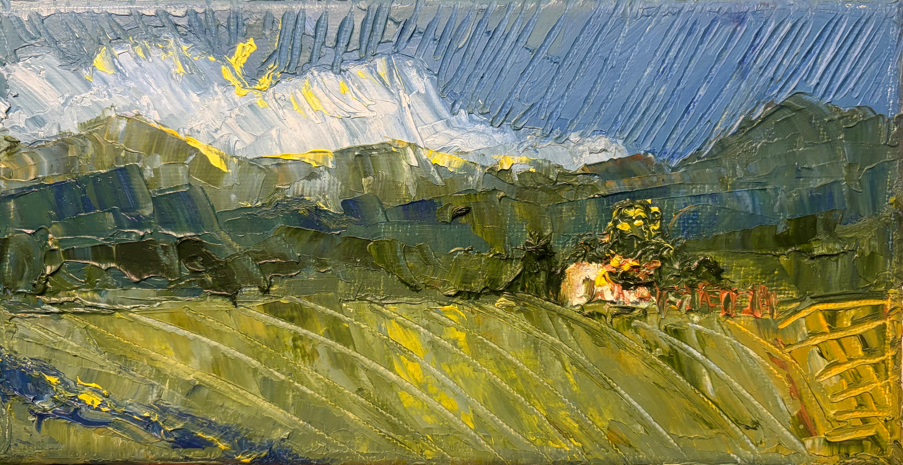 Whispers of the Green Valley Media: Oil on canvas . Dimensions: 10 × 20 cm.(approx. 4 × 8 in). Price: £35
