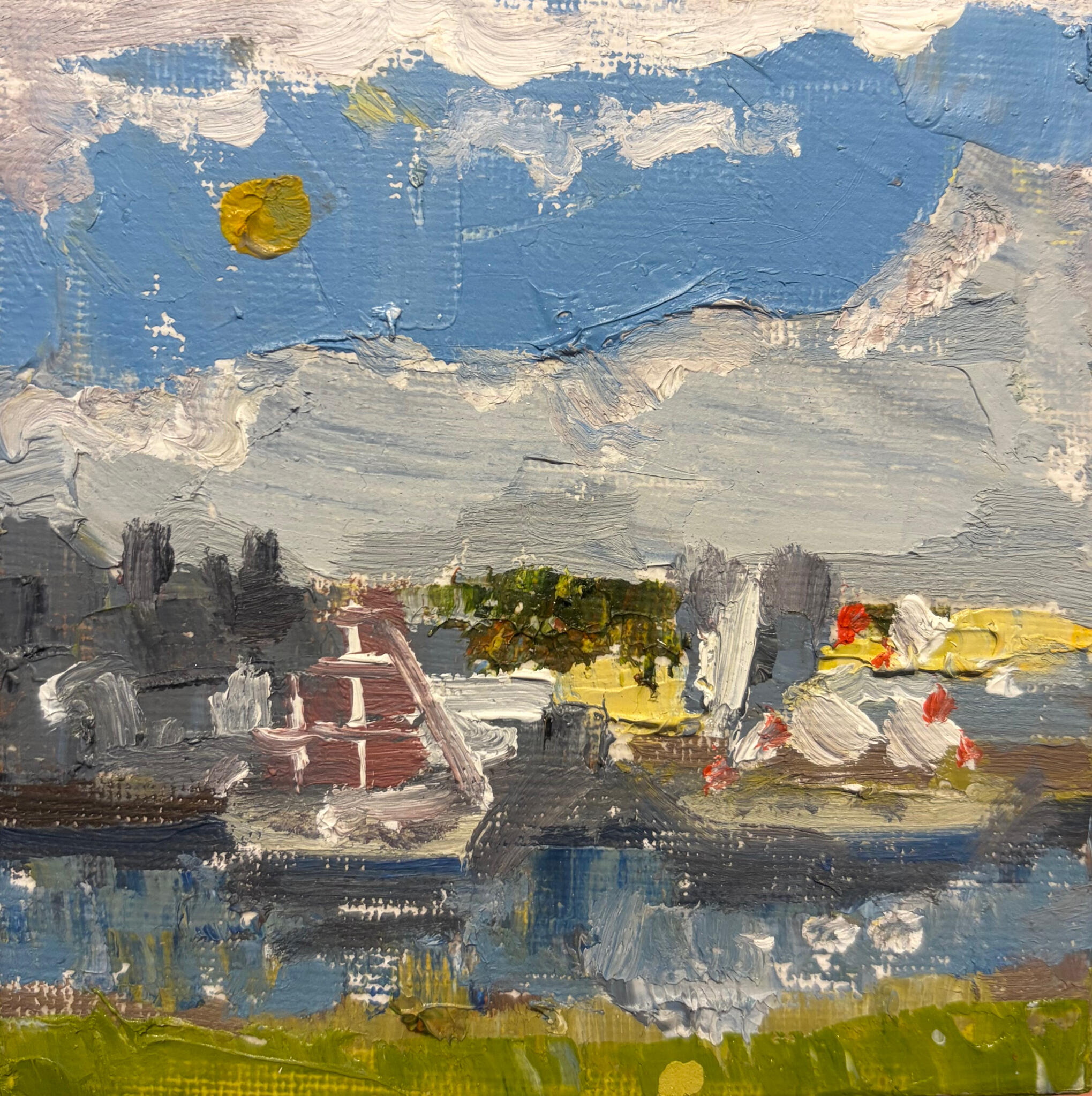Sun Over the Gentle Tide Media: Oil on canvas . Dimensions: 10 × 10 cm.(approx. 4 × 4 in). Price: £25