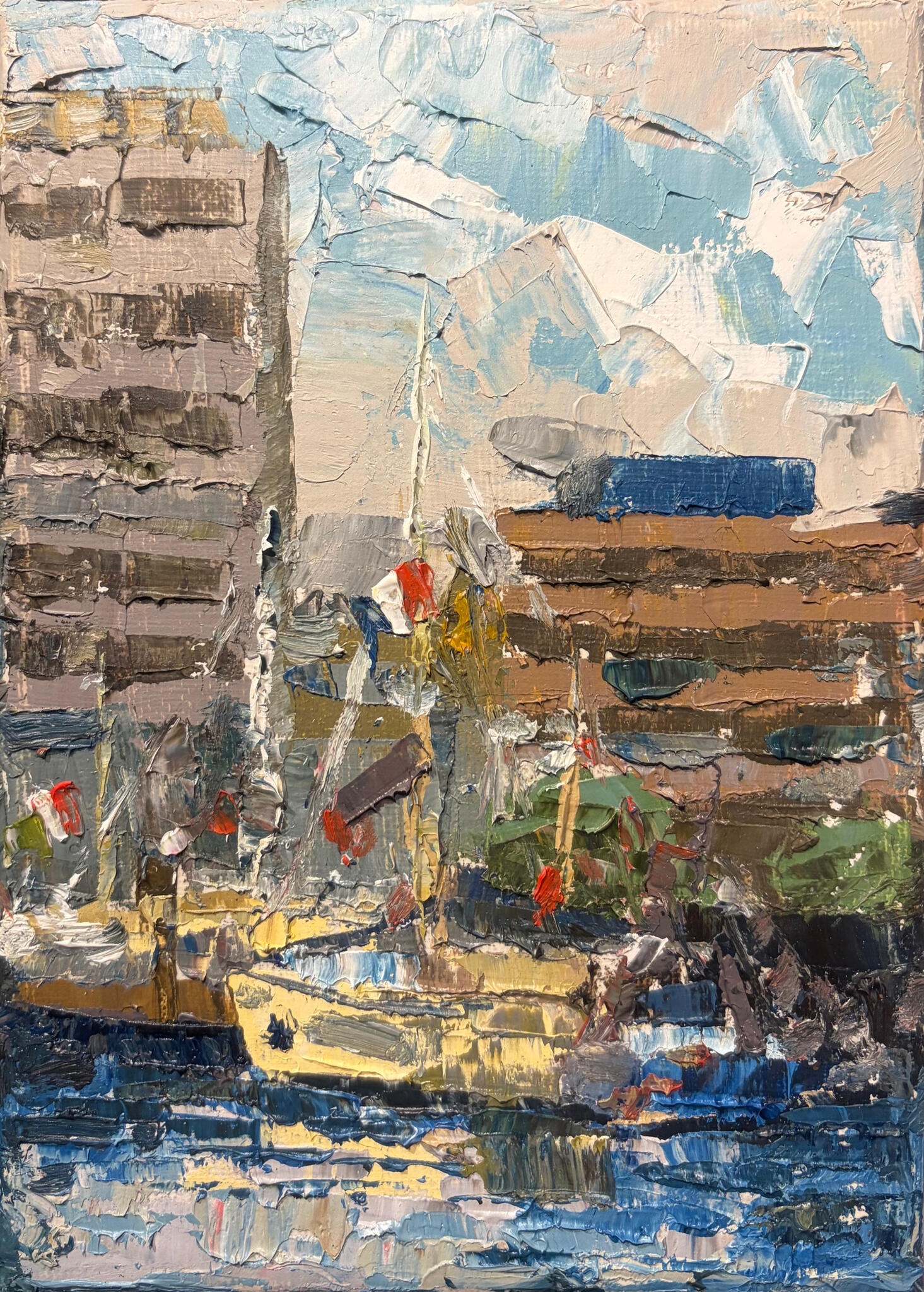 Tall Ships in Northern Light Media: Oil on canvas. Dimensions: 13 × 18 cm.(approx. 5 × 7 in). Price: £35