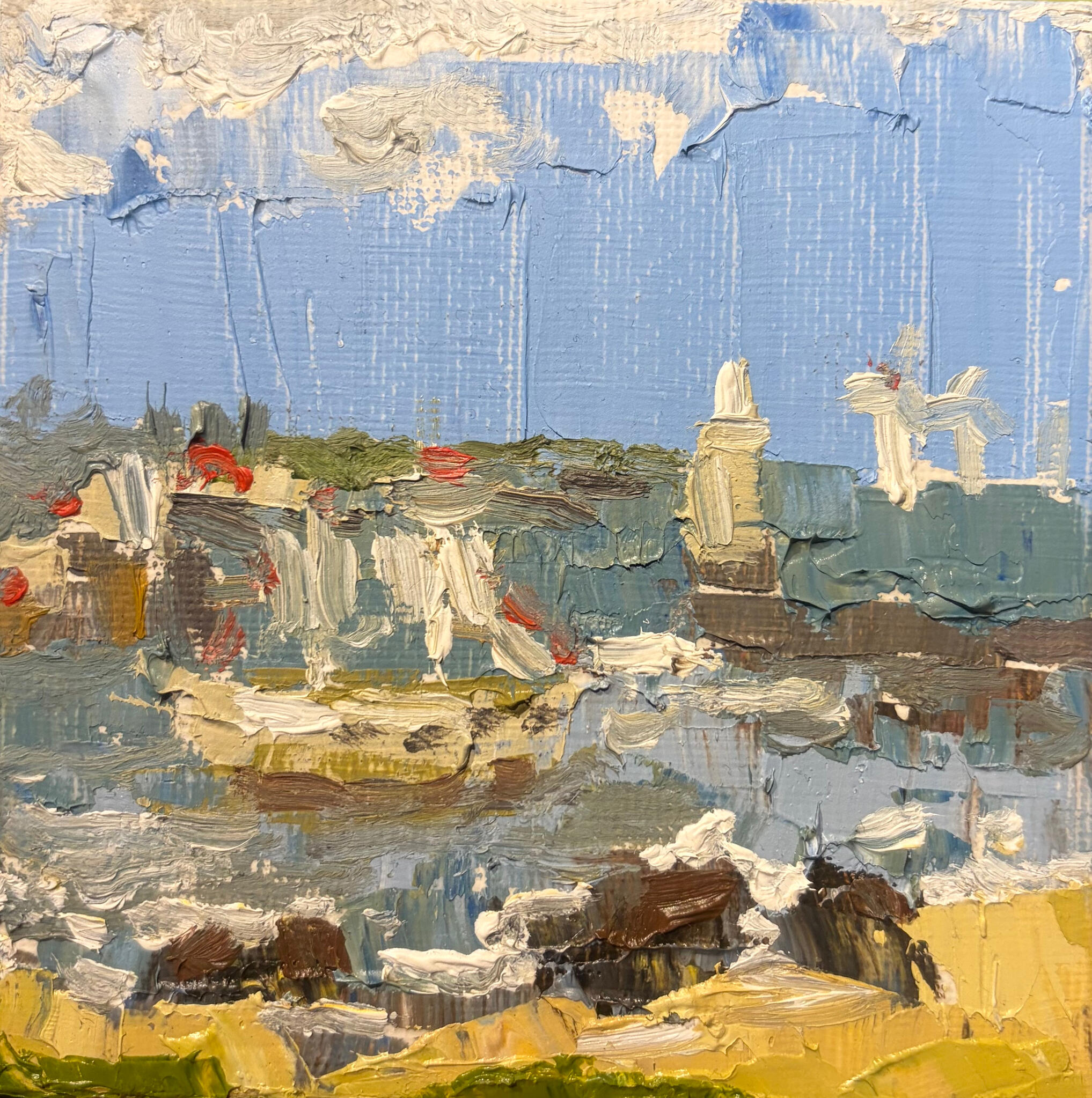 Summer Breeze at the Shore Media: Oil on canvas. Dimensions: 10 × 10 cm.(approx. 4 × 4 in). Price: £25