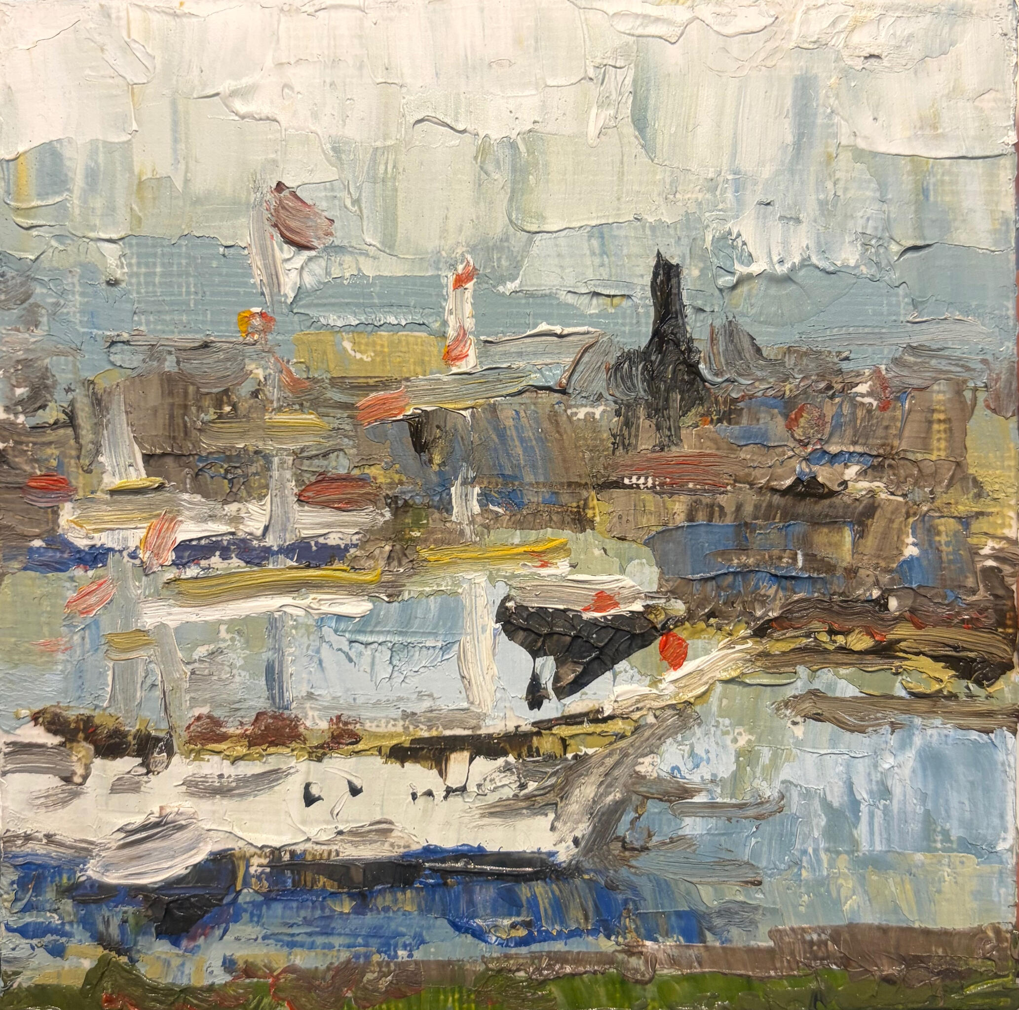 Muted Tides and Quiet Sails Media: Oil on canvas. Dimensions: 10 × 10 cm.(approx. 4 × 4 in). Price: £25