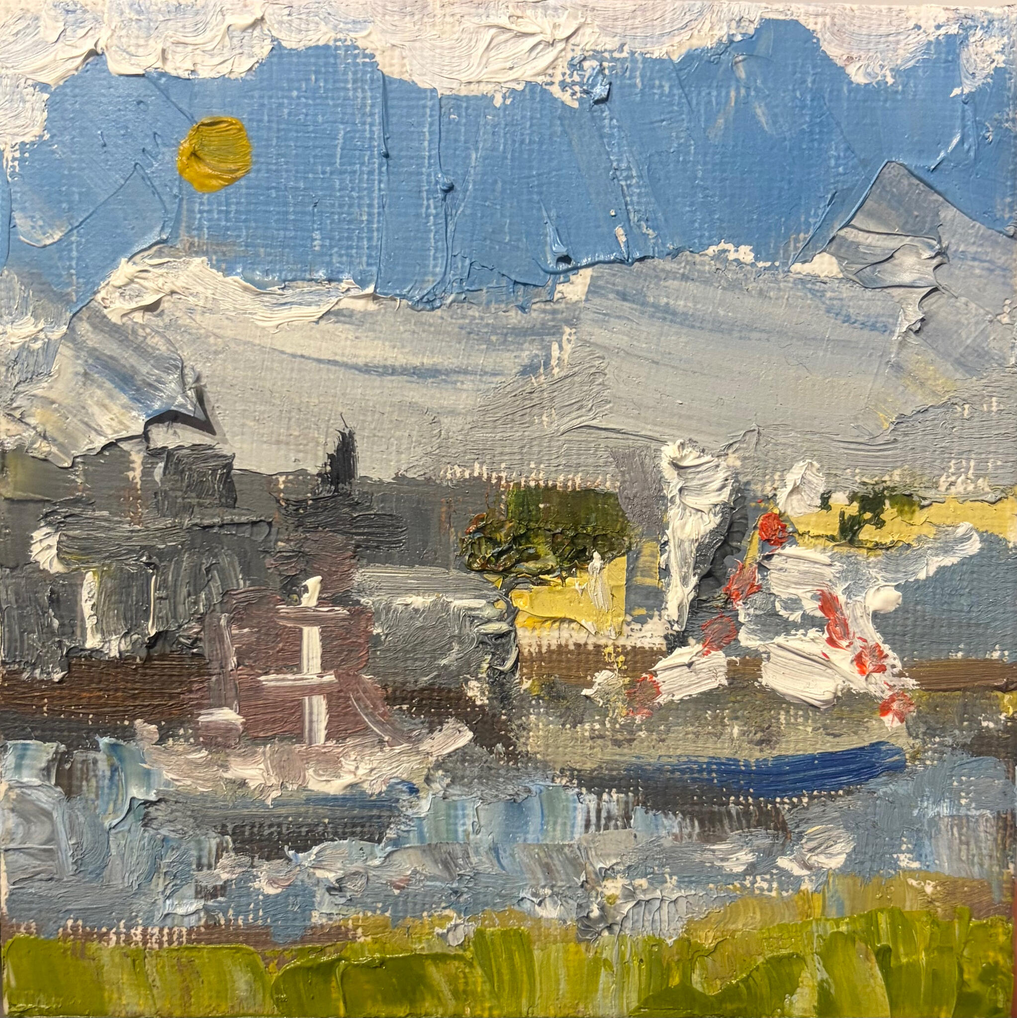 Harbour Noonlight Media: Oil on canvas . Dimensions: 10 × 10 cm.(approx. 4 × 4 in). Price: £25