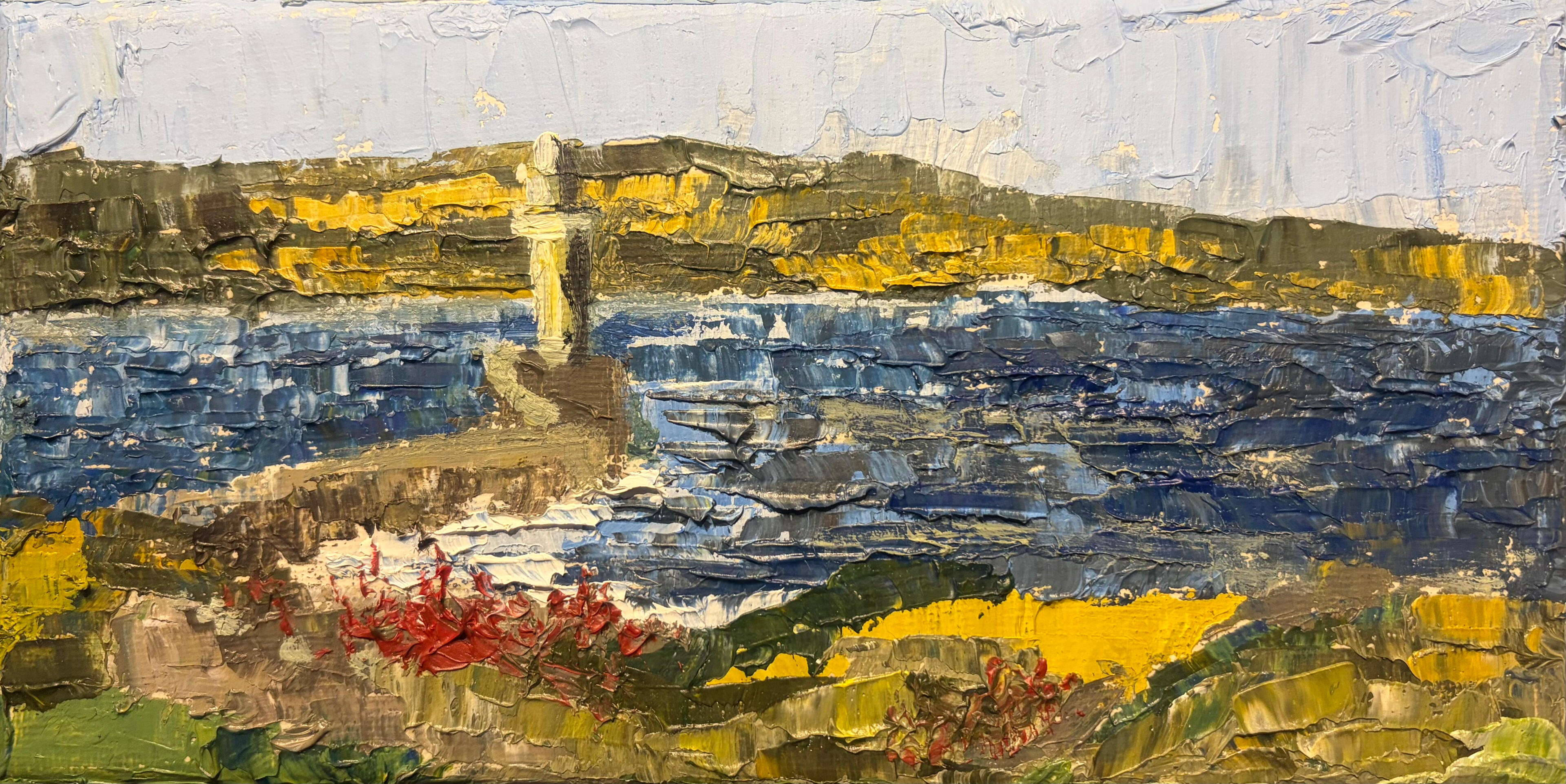 Coastal Light in Summer Winds Media: Oil on canvas . Dimensions: 10 × 20 cm.(approx. 4 × 8 in). Price: £35