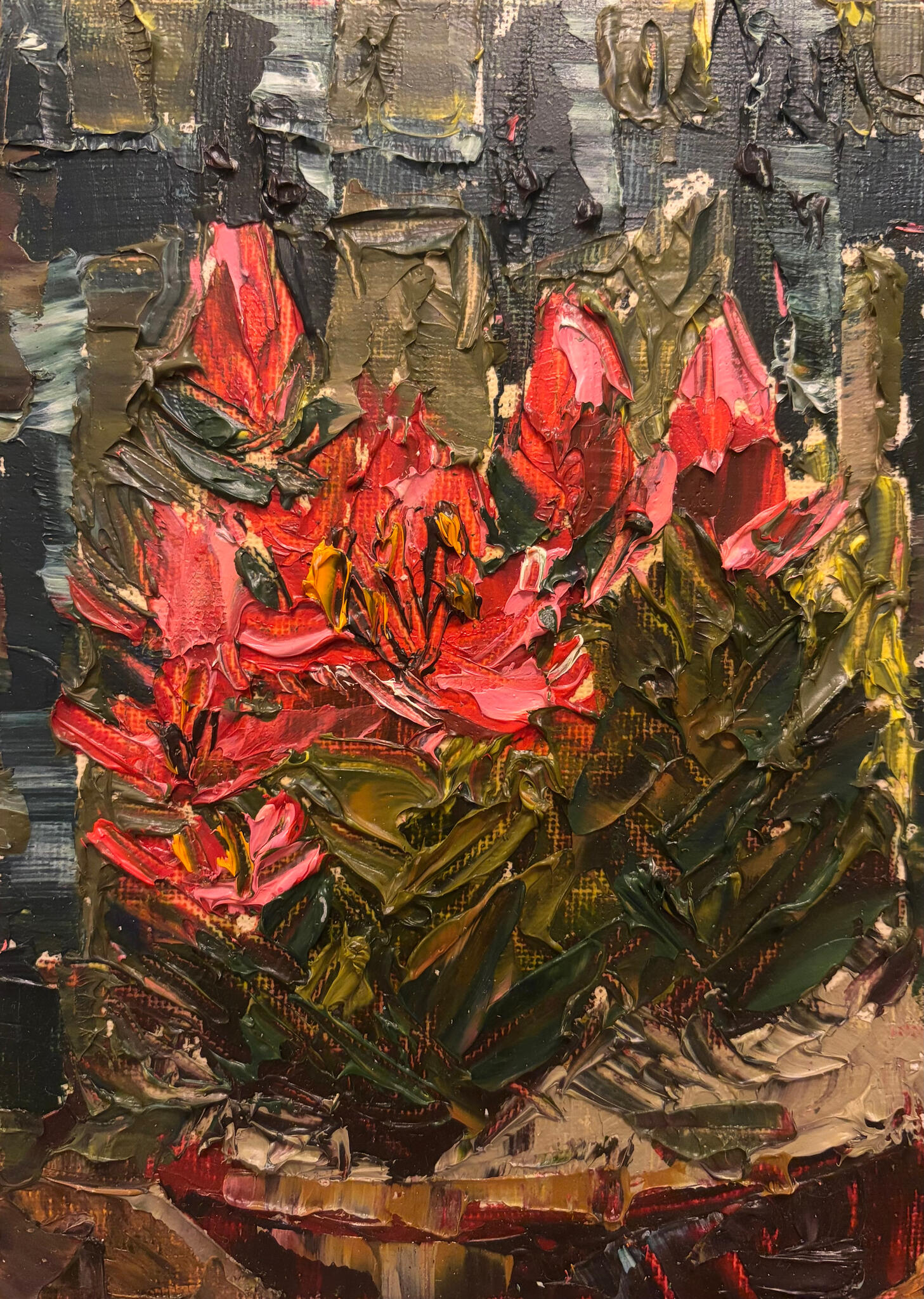 Firepetals. Media: Oil on canvas board. Dimensions: 13 × 18 cm.(approx. 5 × 7 in) . Price: £35